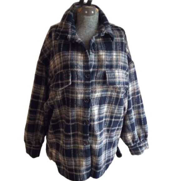 SHACKET PLAID JACKET OVERSHIRT SHEIN BLACK BROWN OVERSIZED SIZE SMALL COMFY - Picture 1 of 7